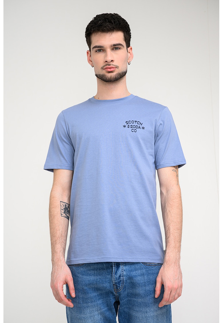 Tricou din bumbac organic cu decolteu la baza gatului - Albastru prafuit