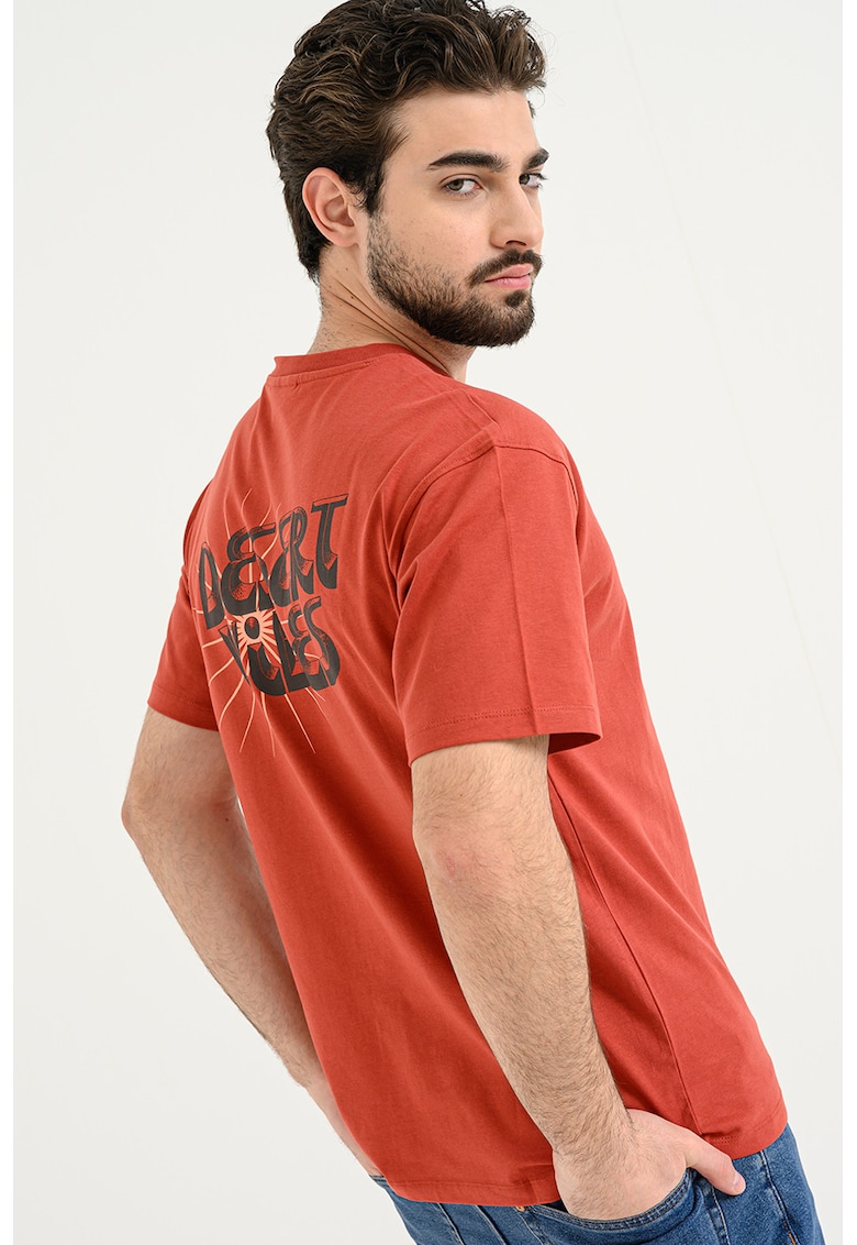 Tricou de bumbac cu imprimeu text - Rosu inchis