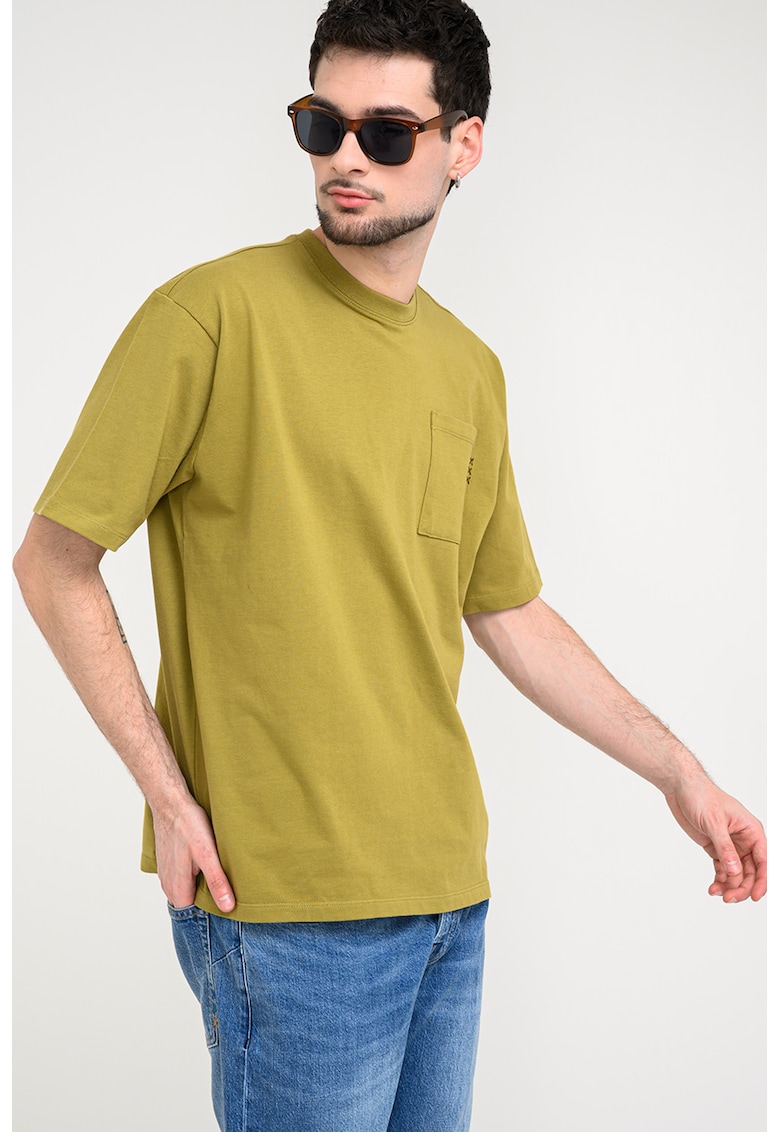 Tricou din bumbac organic cu decolteu la baza gatului - Verde masliniu