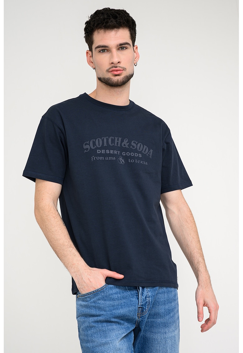 Tricou din bumbac organic cu imprimeu logo - Gri carbune