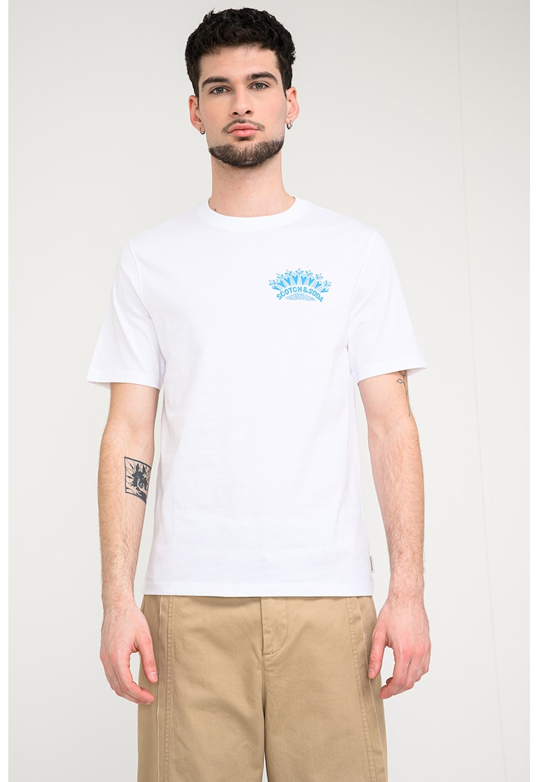 Tricou cu imprimeu text - Turcoaz/Alb optic