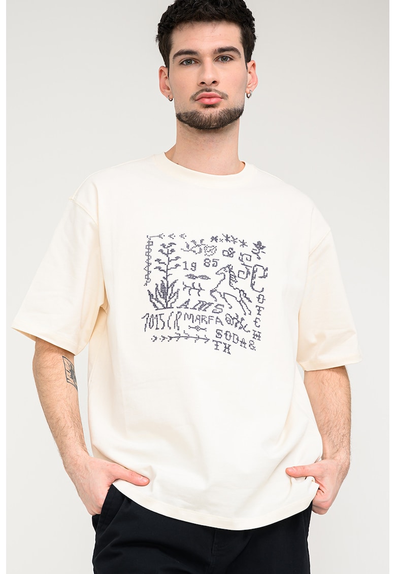 Tricou cu imprimeu grafic - Negru/Bej deschis