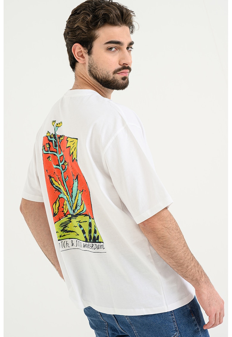 Tricou de bumbac cu imprimeu grafic pe spate - Alb/Galben