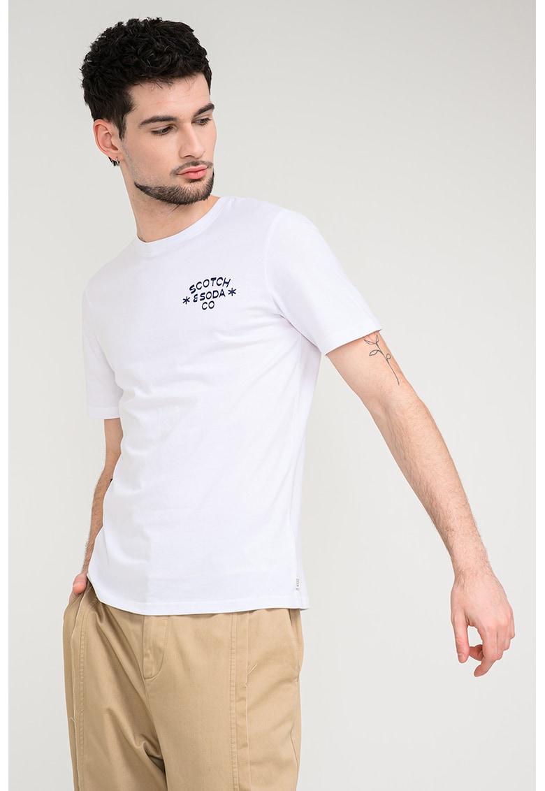 Tricou din bumbac organic cu imprimeu logo - Alb stralucitor