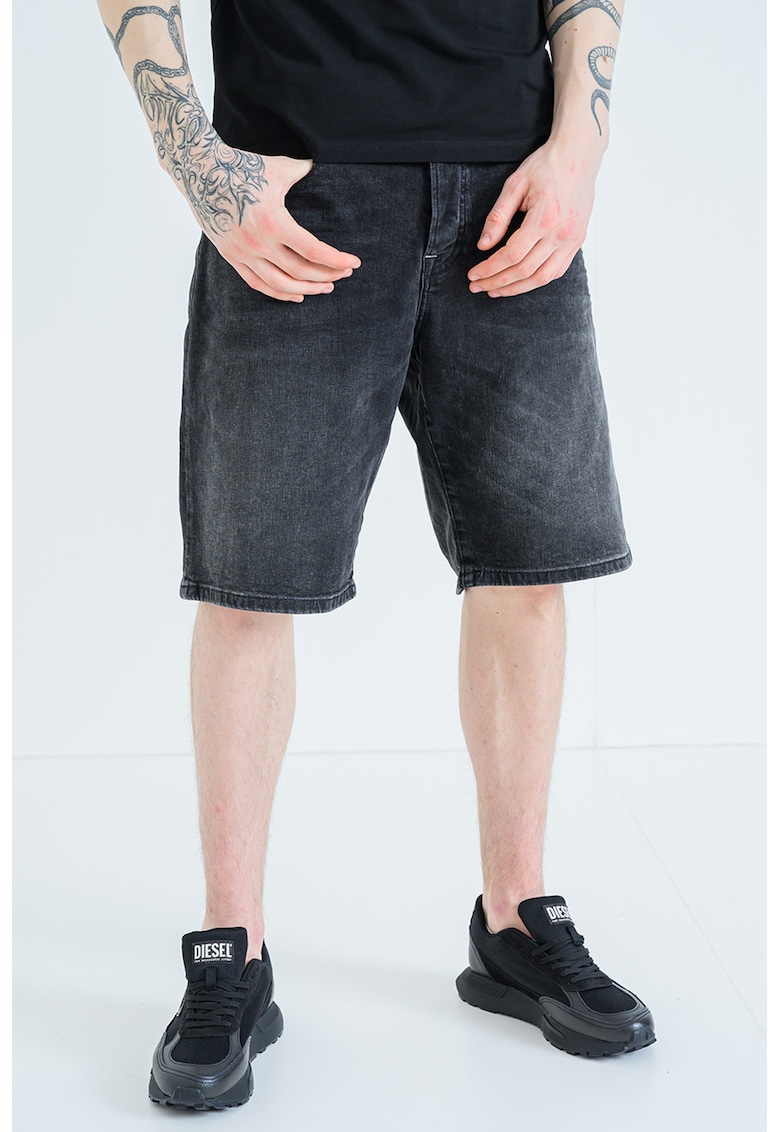 Bermude din denim cu aspect decolorat - Negru stins