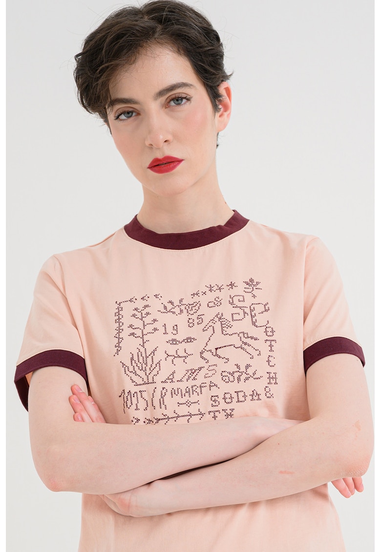 Tricou cu imprimeu grafic - Visiniu/Roz