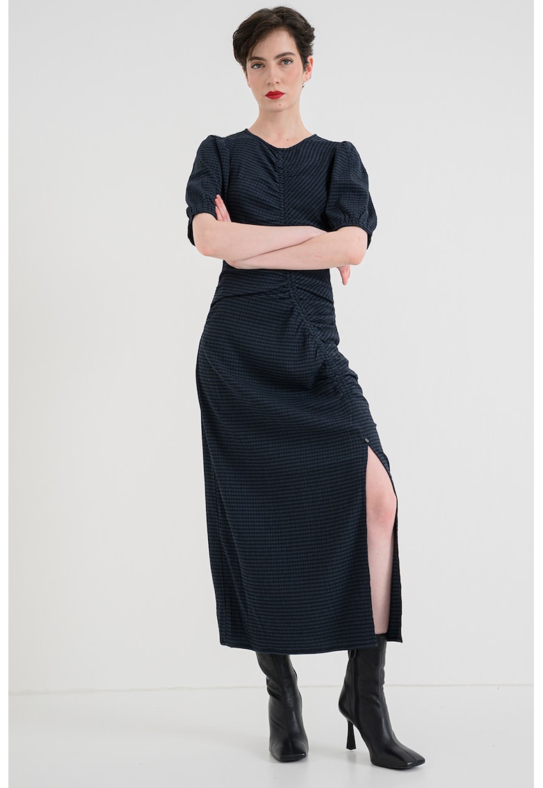 Rochie midi cu slit lateral - Albastru petrol