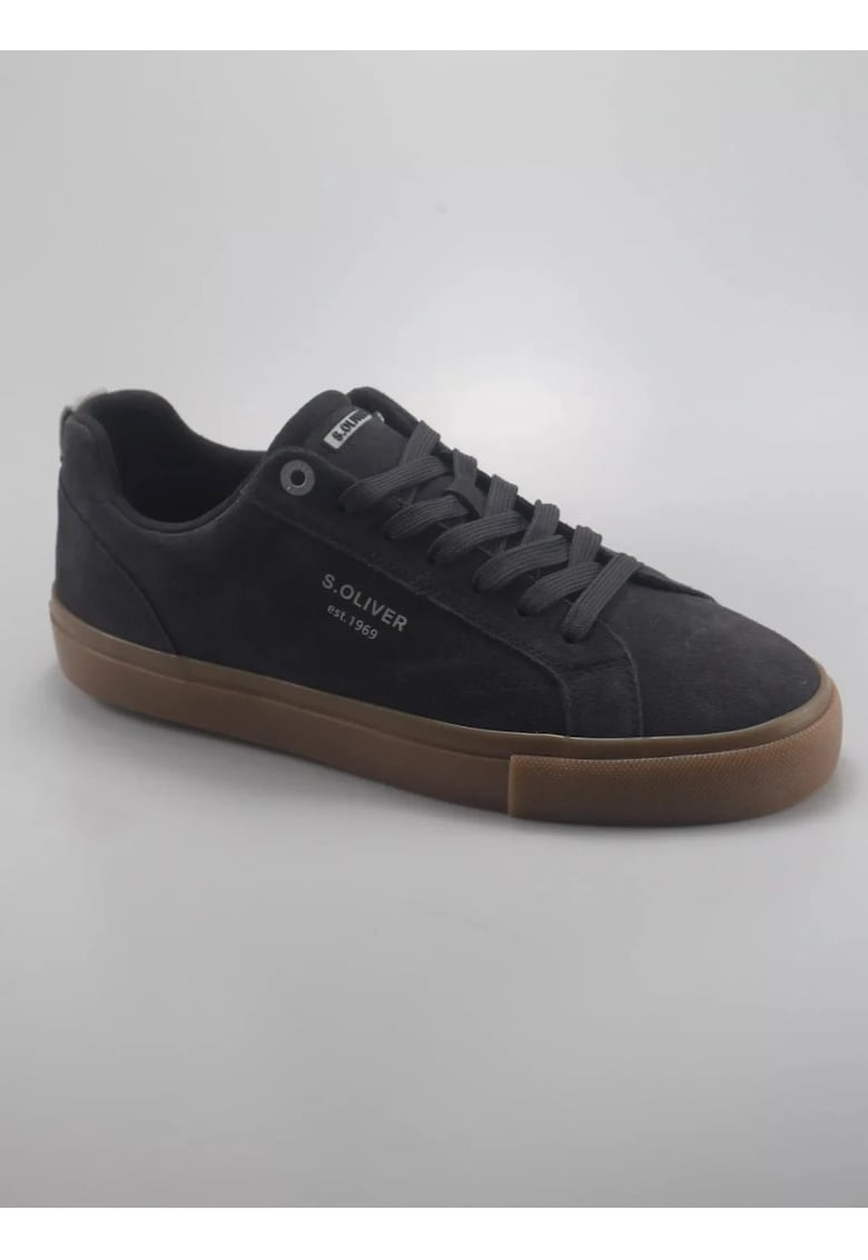 Sneakers barbati cu siret - din piele naturala - intoarsa - Gri inchis - Gri inchis