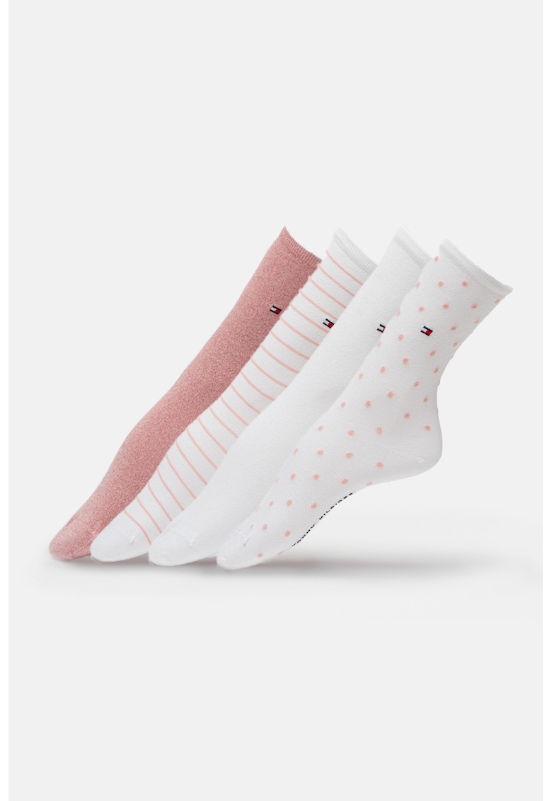 Set de sosete lungi cu imprimeu - 4 perechi - Alb optic/Roz prafuit