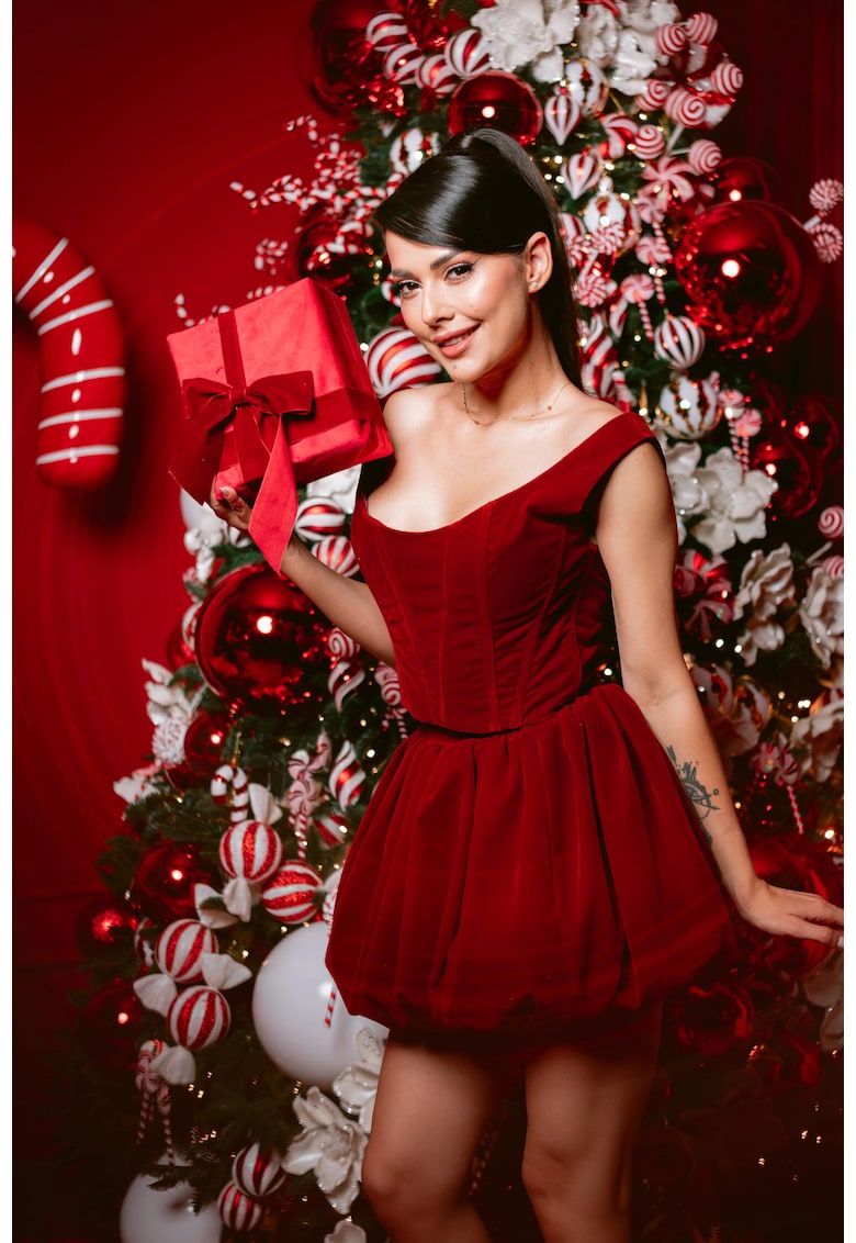 Corset din catifea Lya - Rosu inchis