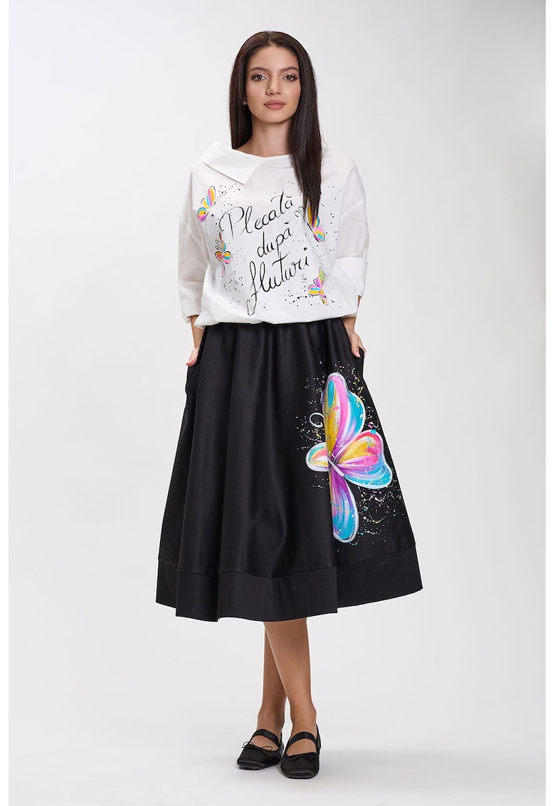 Bluza pictata manual cu guler asimetric Aurelia