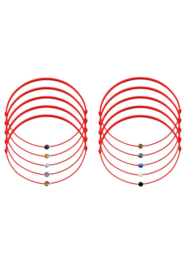 Set 10 Bratari Martisor - Argint 925 - Pietre Semipretioase - Snur rosu - Dimensiune biluta 2 - 5mm