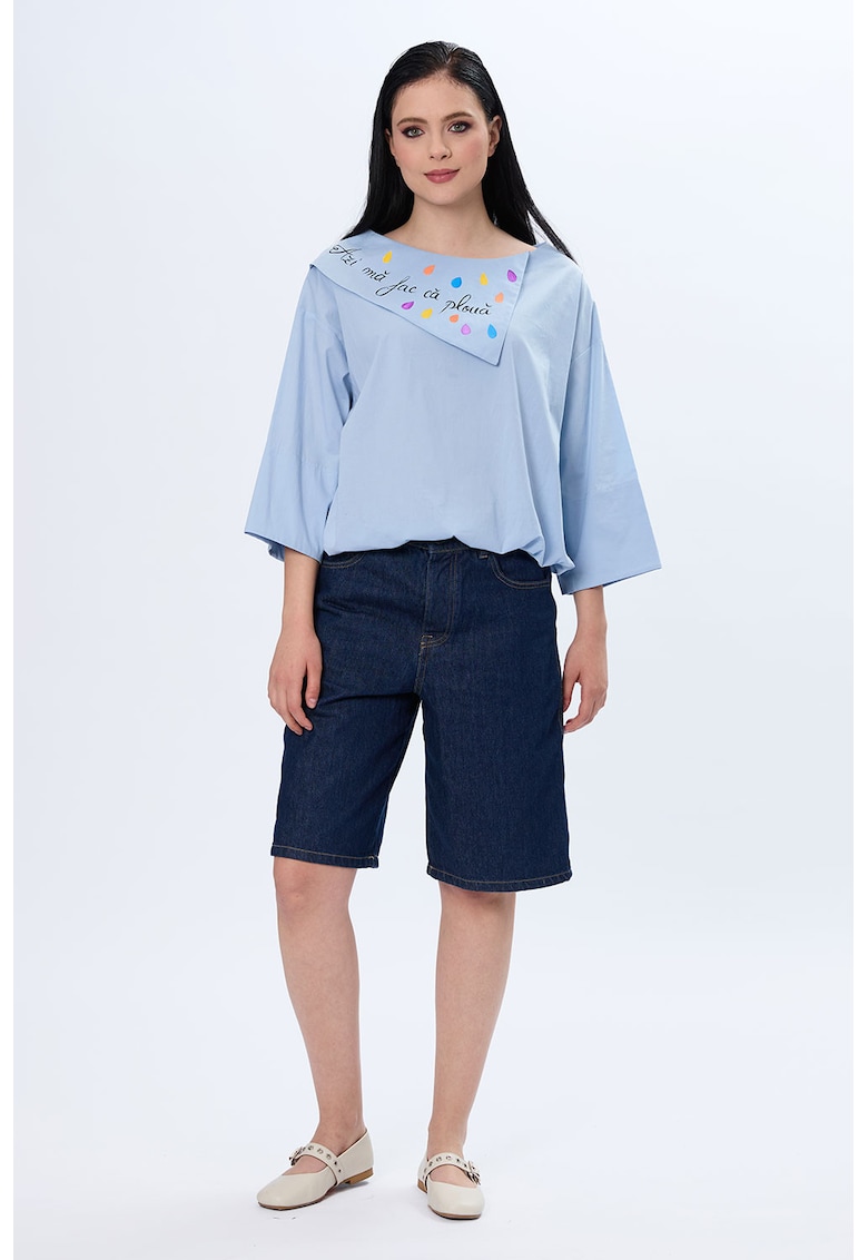 Bluza cu guler asimetric supradimensionat - pictata manual Azi