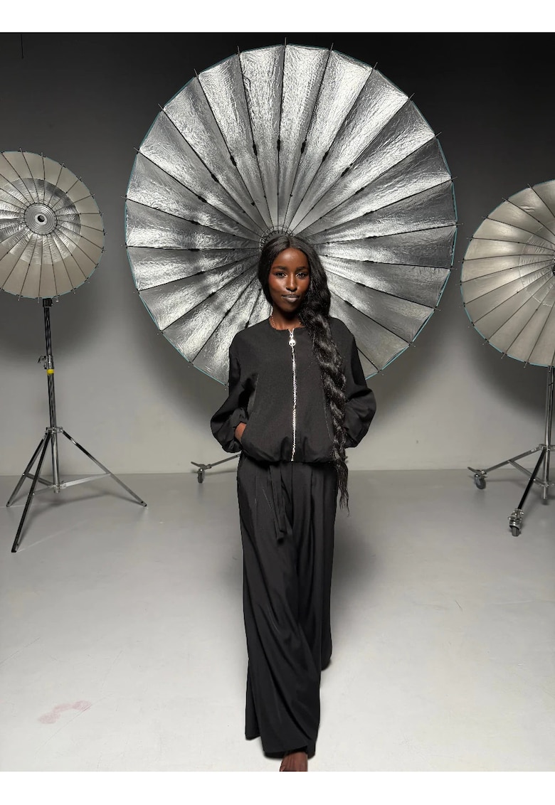 Set de jacheta bomber si pantaloni palazzo Voyageuse - Negru