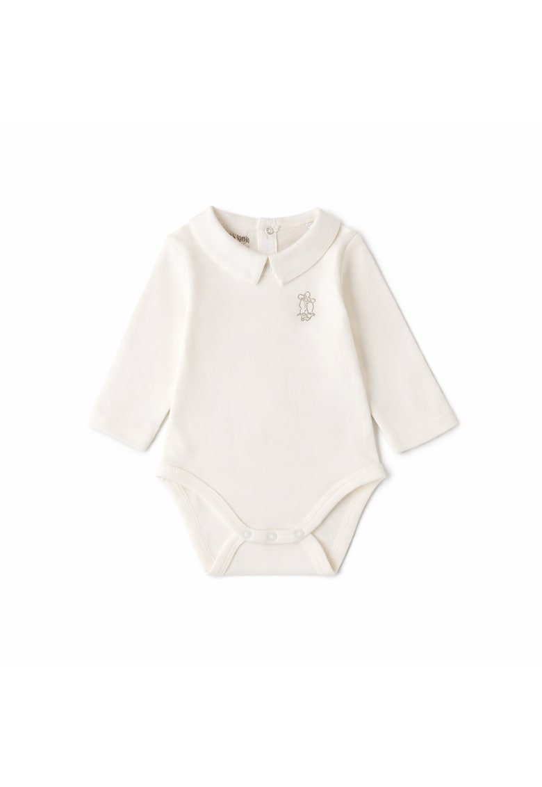 Body bebe iDO cu maneca lunga - din bumbac 100% - cu capse la spate si intre picioare - culoare Alb crem