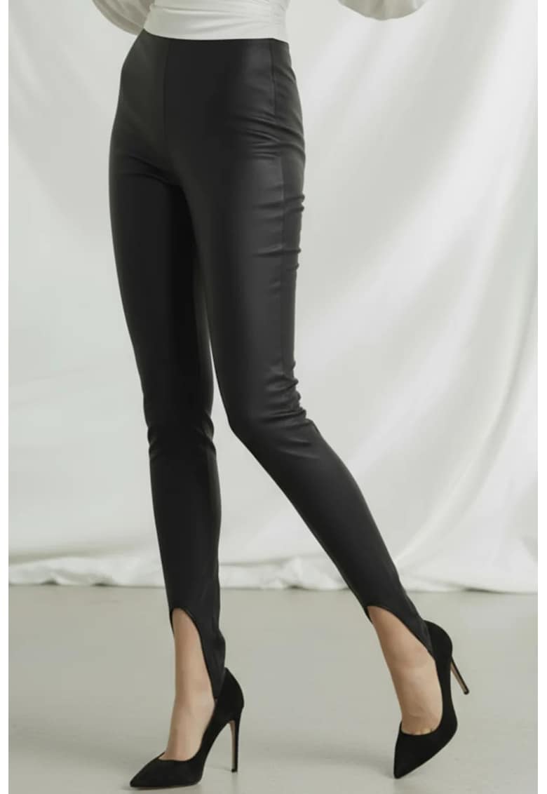 Sugar Couture Colanti din piele ecologica cu talie inalta Stirrup Luxe - Черен