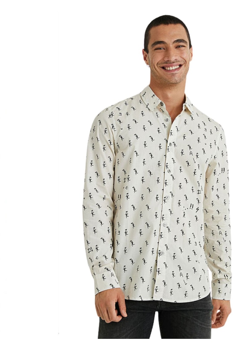 Camasa barbati crem - bumbac - croiala regular fit - imprimeu artistic - maneci lungi