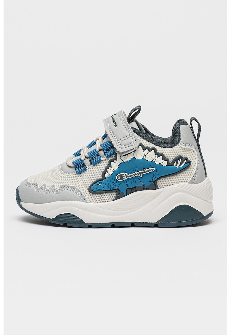 Pantofi sport Dino cu insertii din plasa si inchidere velcro - Gri deschis/Alb murdar