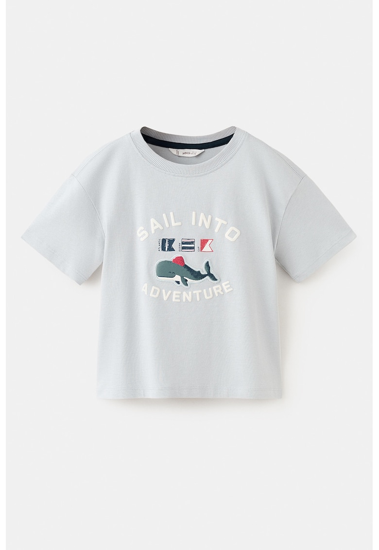 Tricou din bumbac cu imprimeu nautic - Alb/Albastru glaciar