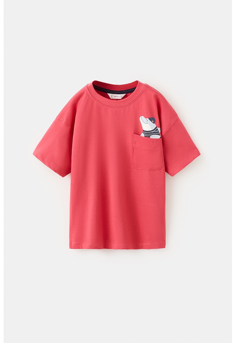 Tricou cu decolteu la baza gatului si imprimeu nautic - Alb/Coral