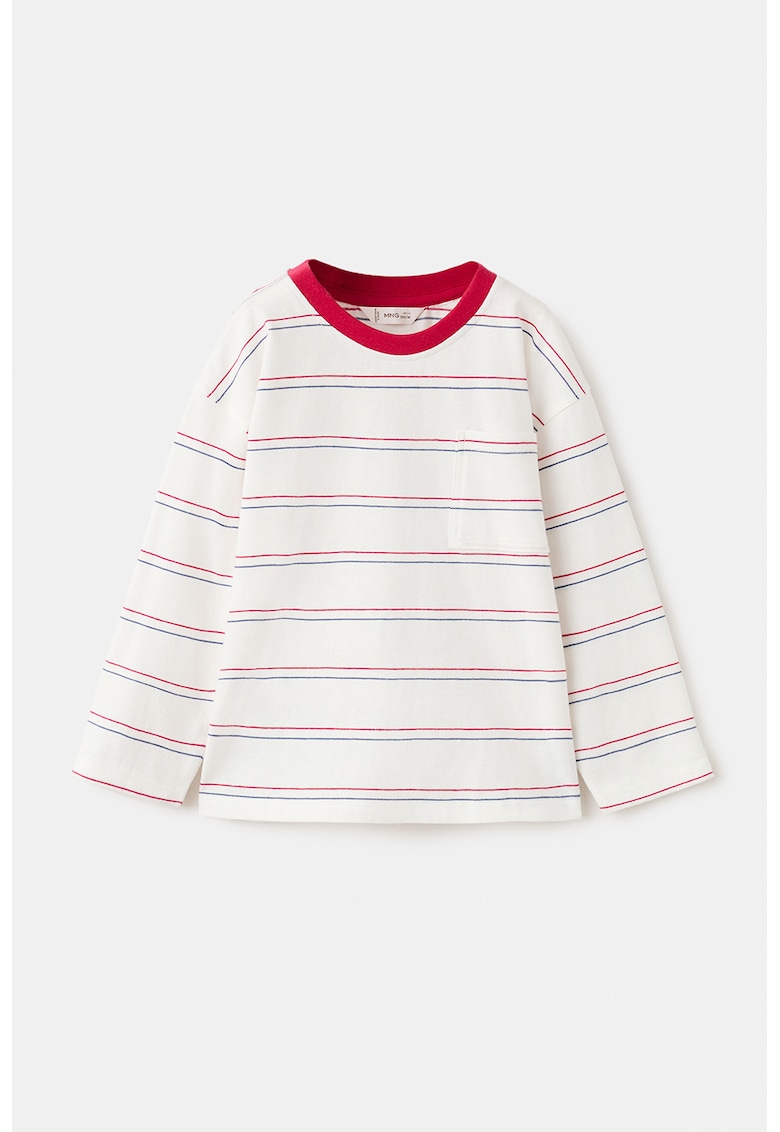 Bluza din bumbac cu model in dungi - Rosu/Alb fildes/Albastru
