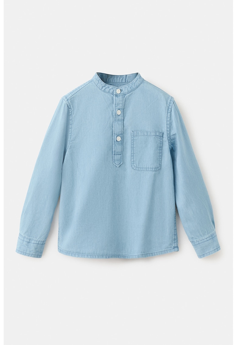 Camasa din material chambray cu fenta cu nasturi - Albastru deschis