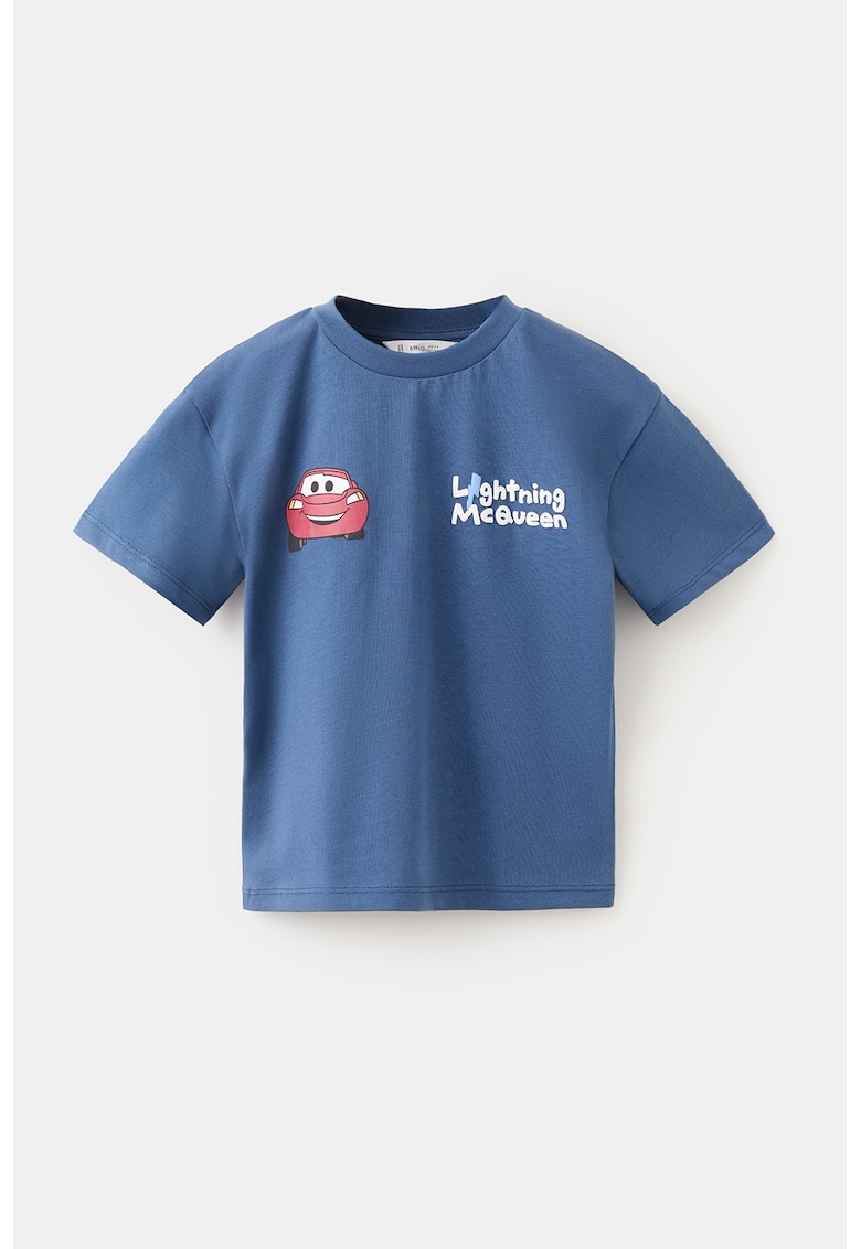 Tricou din bumbac cu imprimeu grafic si text - Rosu/Alb/Albastru
