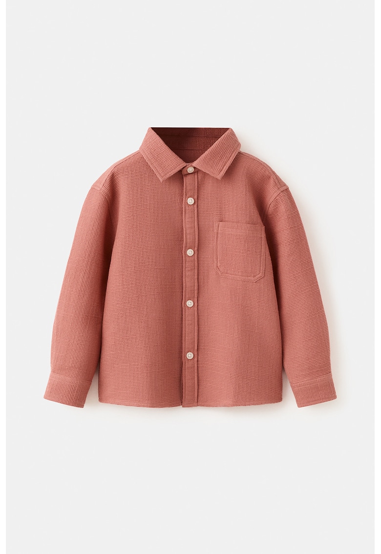 Camasa din material pique cu model uni - Rosu stins