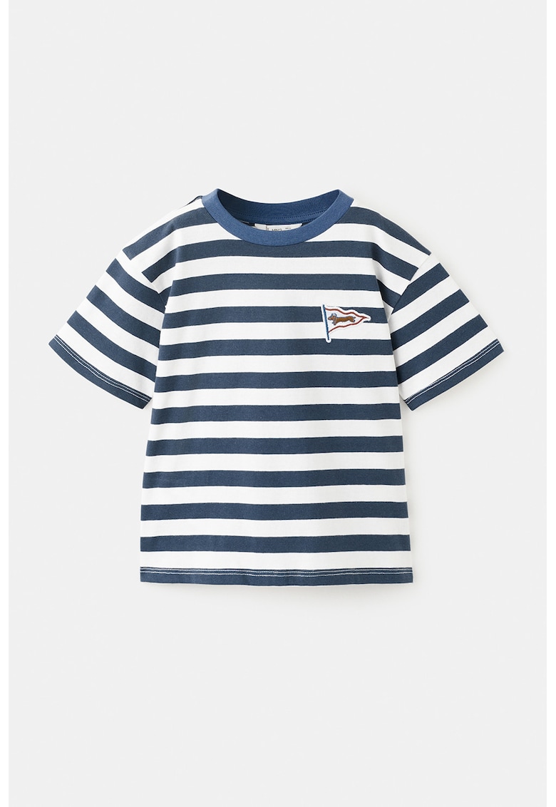 Tricou din bumbac cu model in dungi - Alb/Albastru ultramarin