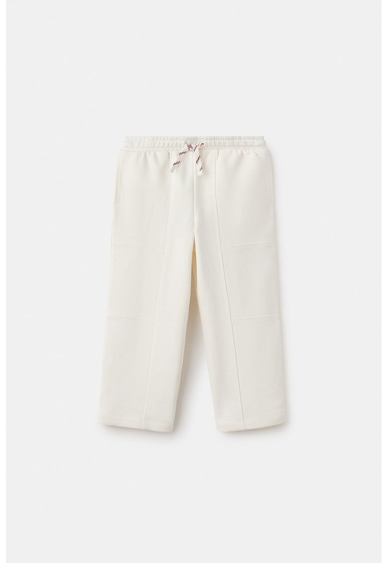 Pantaloni de trening cu snur de ajustare si detaliu brodat - Alb fildes