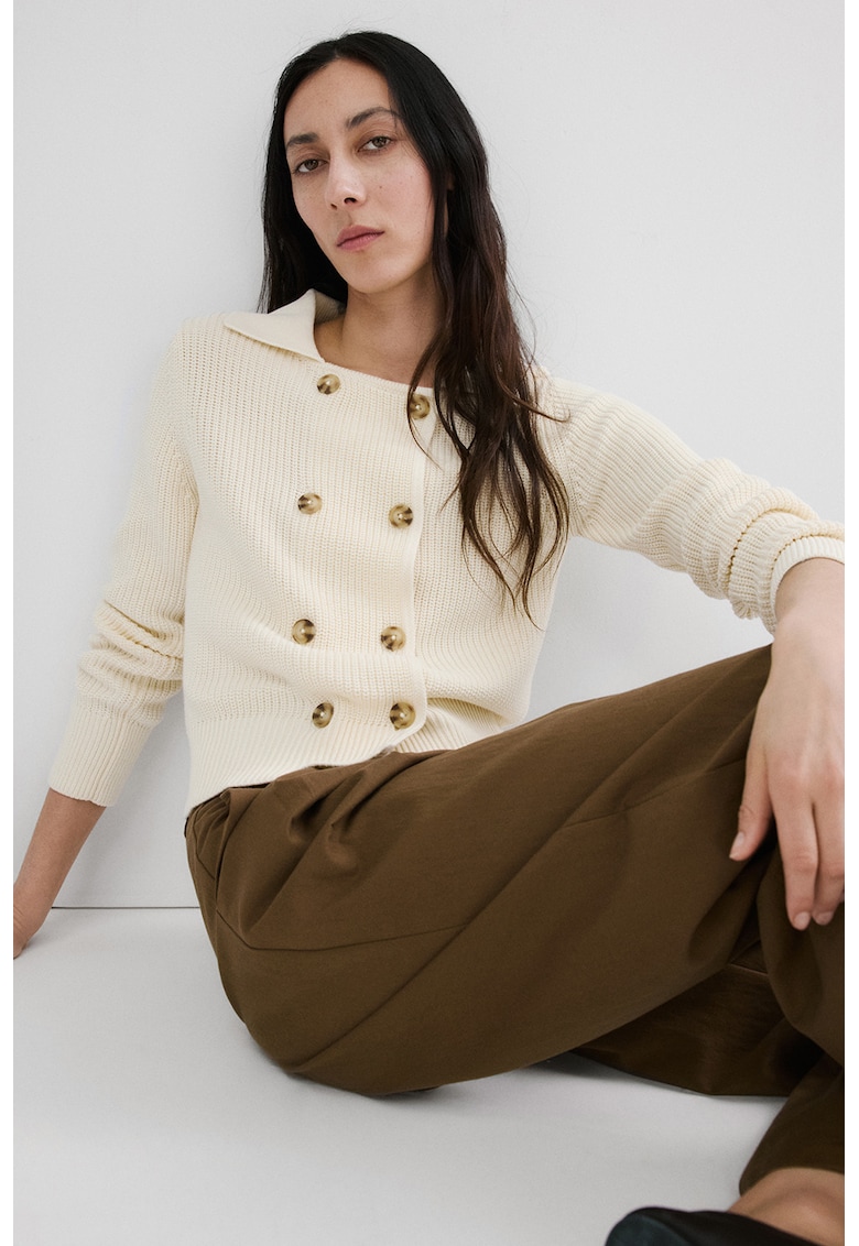 Cardigan tricotat cu doua randuri de nasturi - Bej deschis