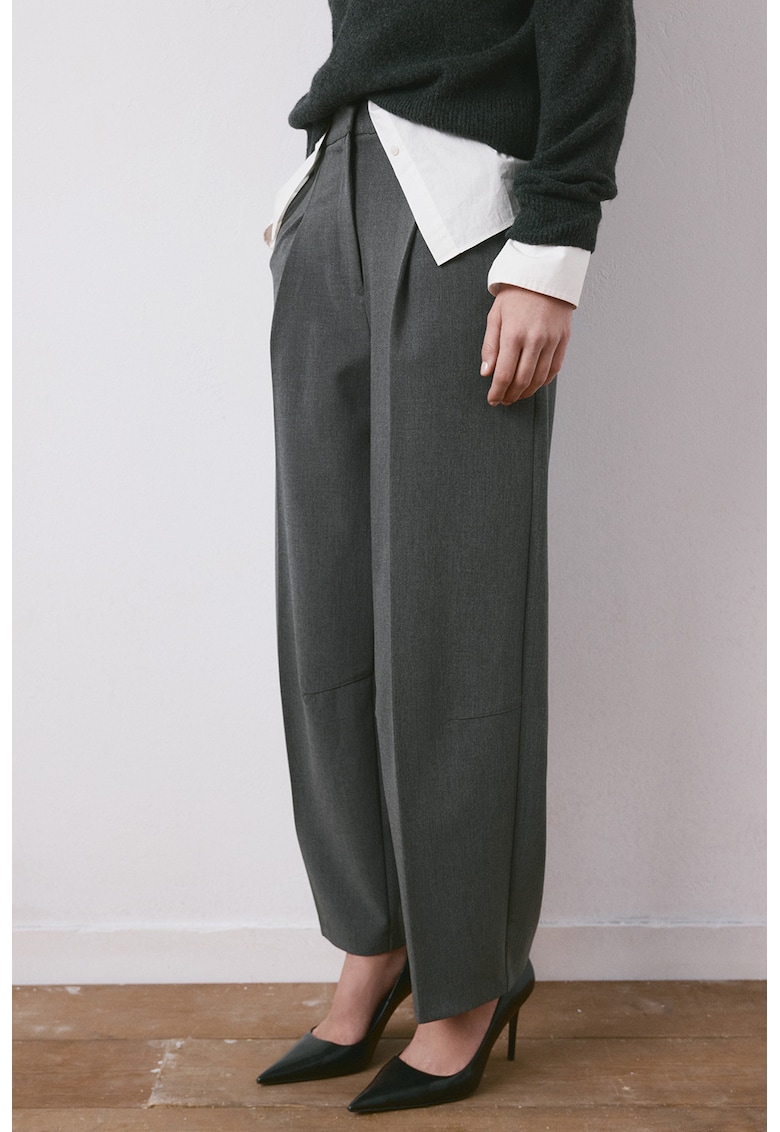 Pantaloni cu croiala dreapta si pliuri - Gri inchis