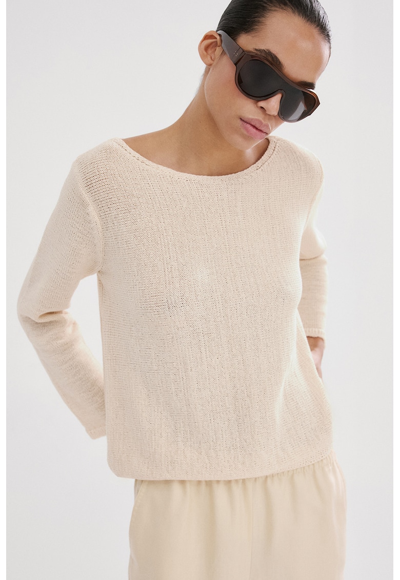 Pulover cu decolteu barcuta - Bej deschis