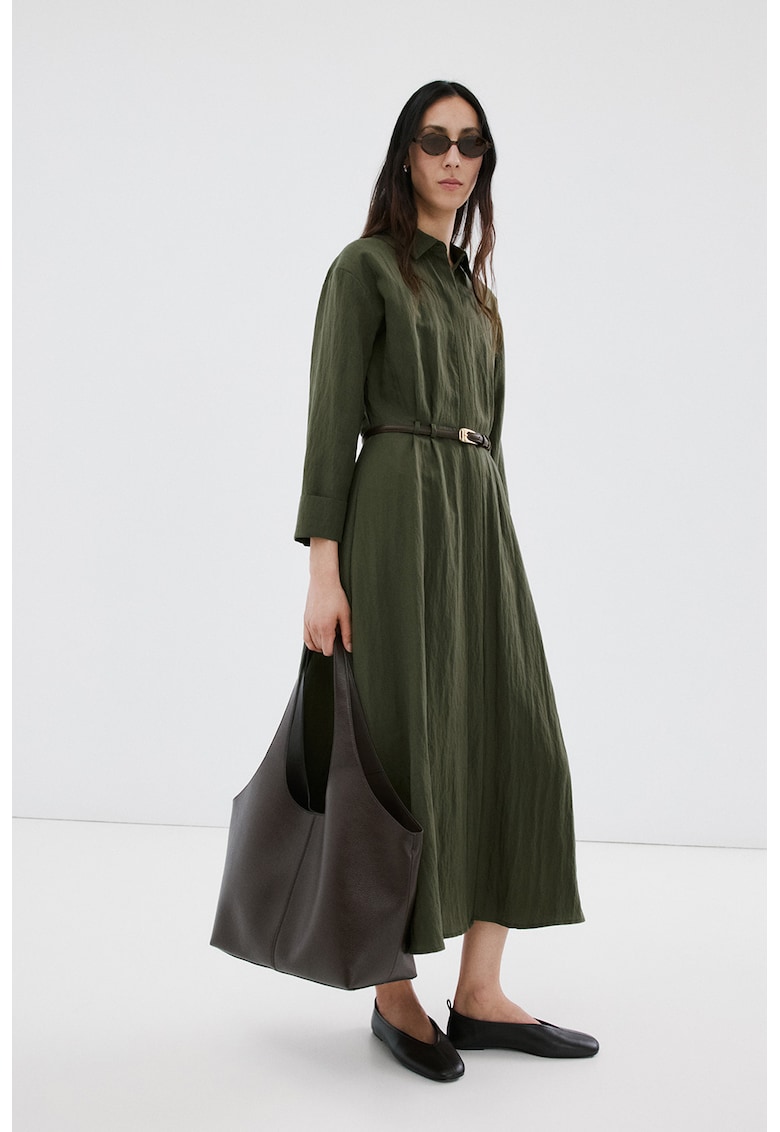 Rochie-camasa din amestec de lyocell - Verde padure