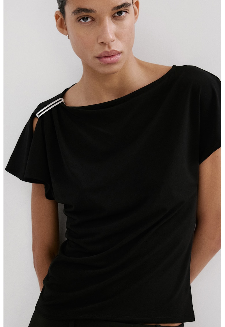 Bluza cu model uni si detaliu metalizat - Negru