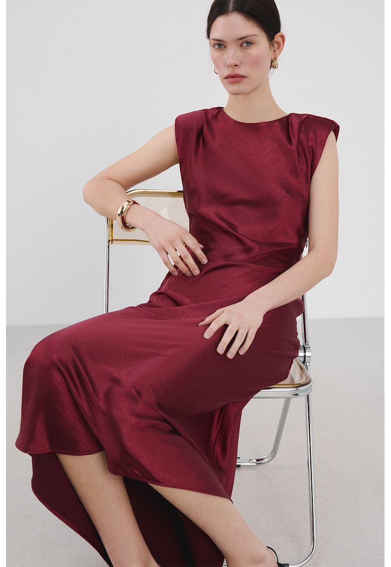 Rochie din satin cu umeri intariti - Rosu inchis