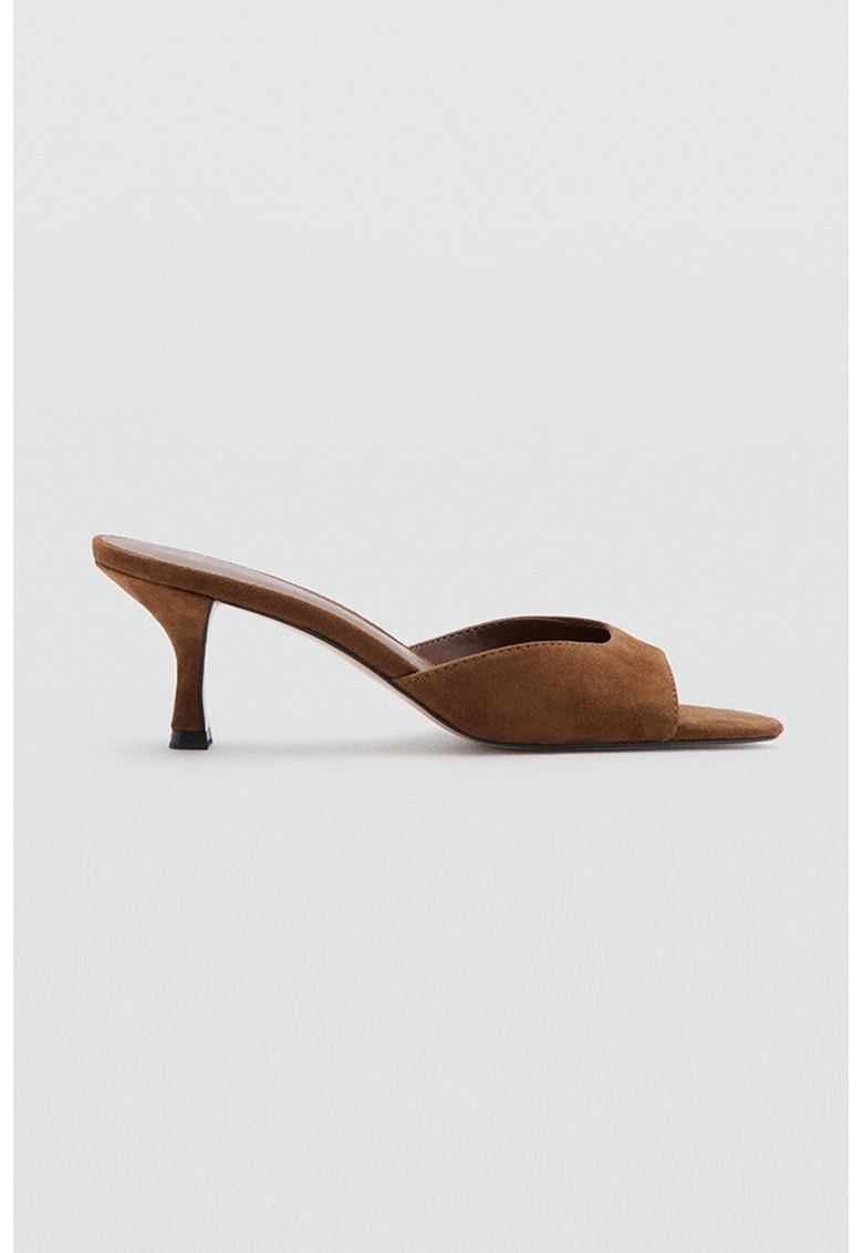 Papuci din piele intoarsa cu toc - Caramel