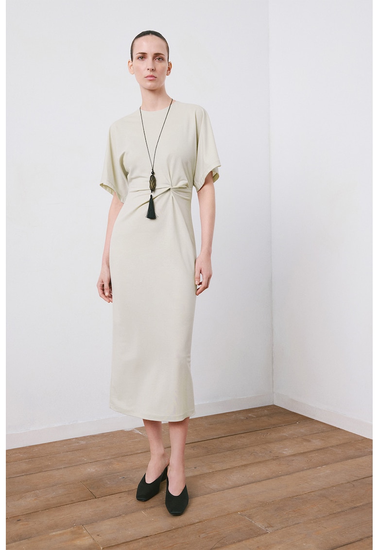 Rochie midi cu detaliu drapat - Bej deschis
