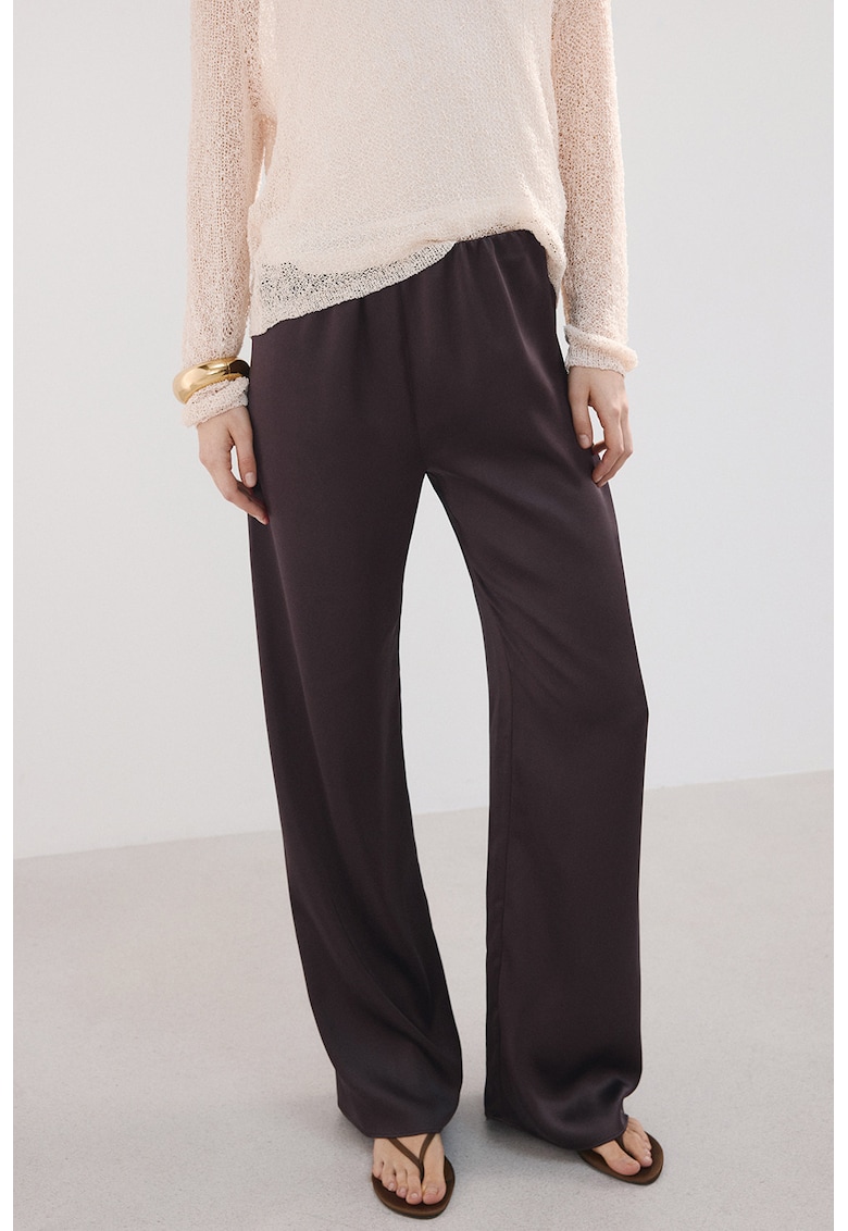 Pantaloni din satin cu croiala dreapta - Maro inchis