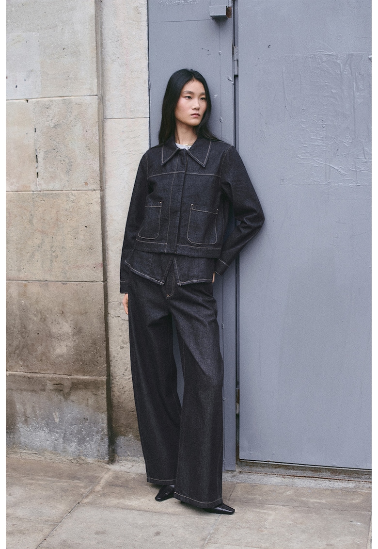 Jacheta crop din denim - Bleumarin