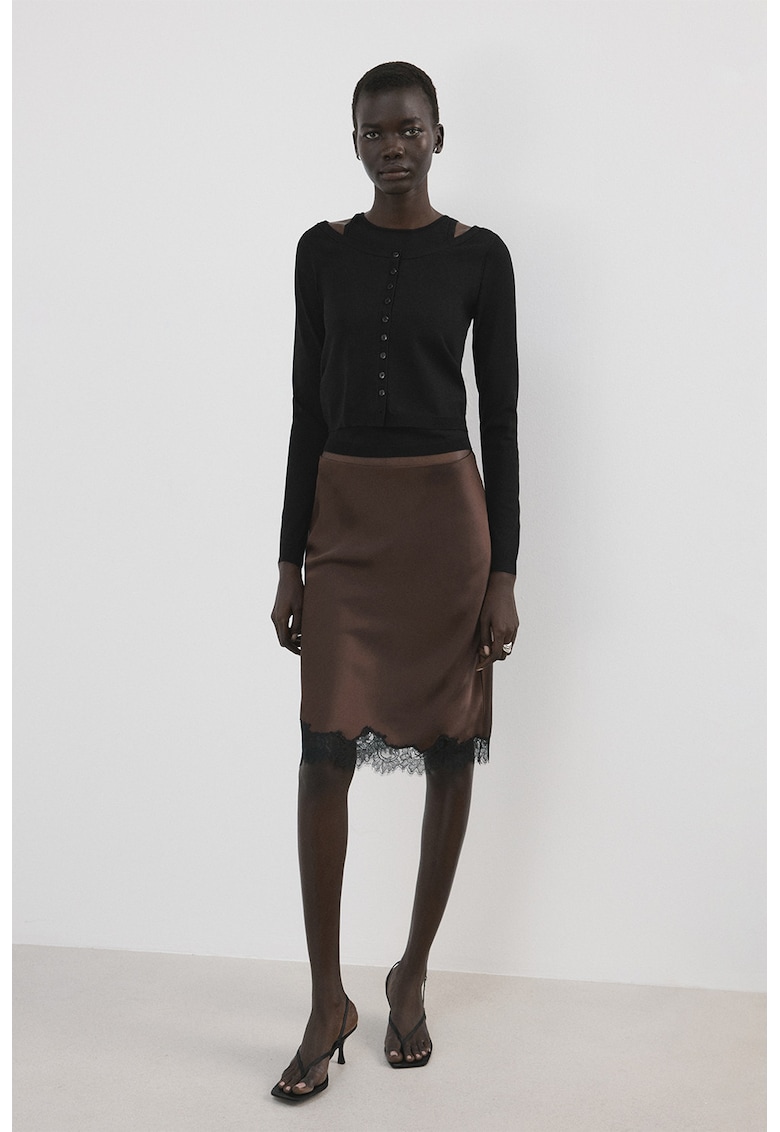 Cardigan tricotat fin cu top incorporat - Negru