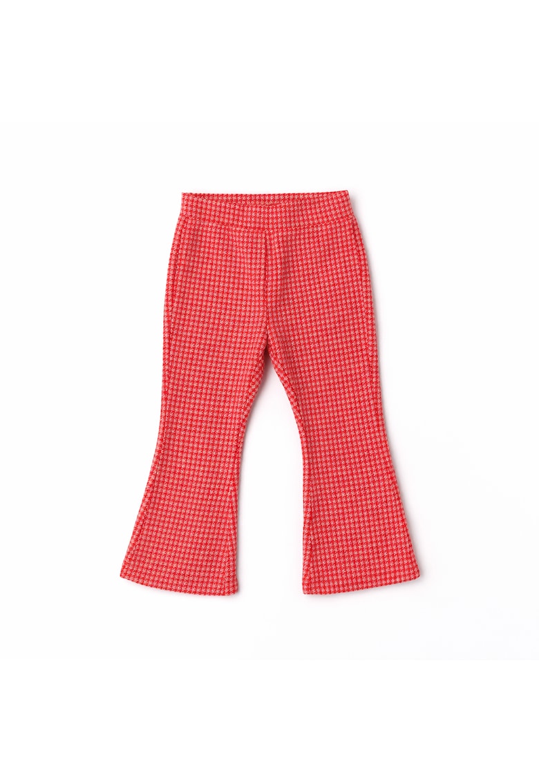 Colanti evazati fete iDO din jacquard model pied-de-poule rosu talie elastica stil modern