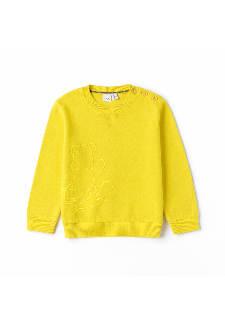Pulover baieti iDO din tricot - imprimeu cauciucat - deschidere cu nasturi la umar - bumbac si poliamida - Galben - Galben