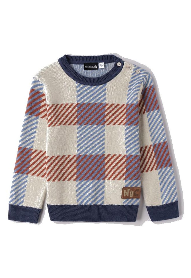 Pulover baieti din tricot - model in carouri cu nasturi pe umar bumbac si poliamida