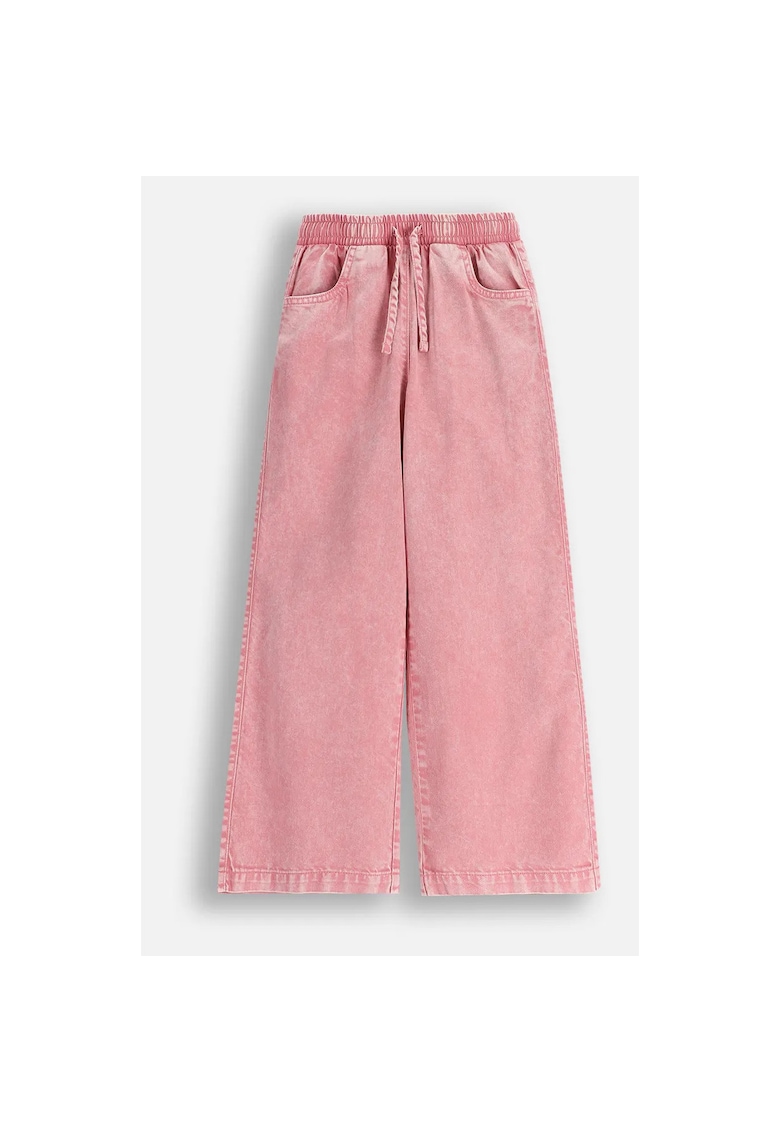 Pantaloni fete roz - talie elastica cu snur - buzunare -