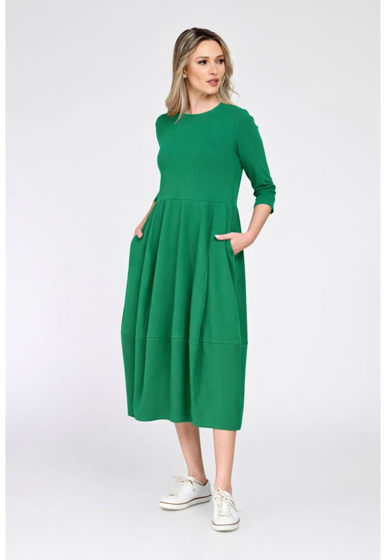 Rochie midi bufanta din bumbac - Verde