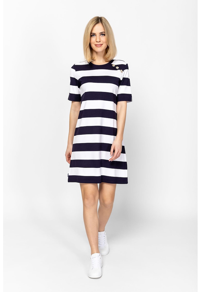 Rochie scurta cu model in dungi - Alb/Bleumarin
