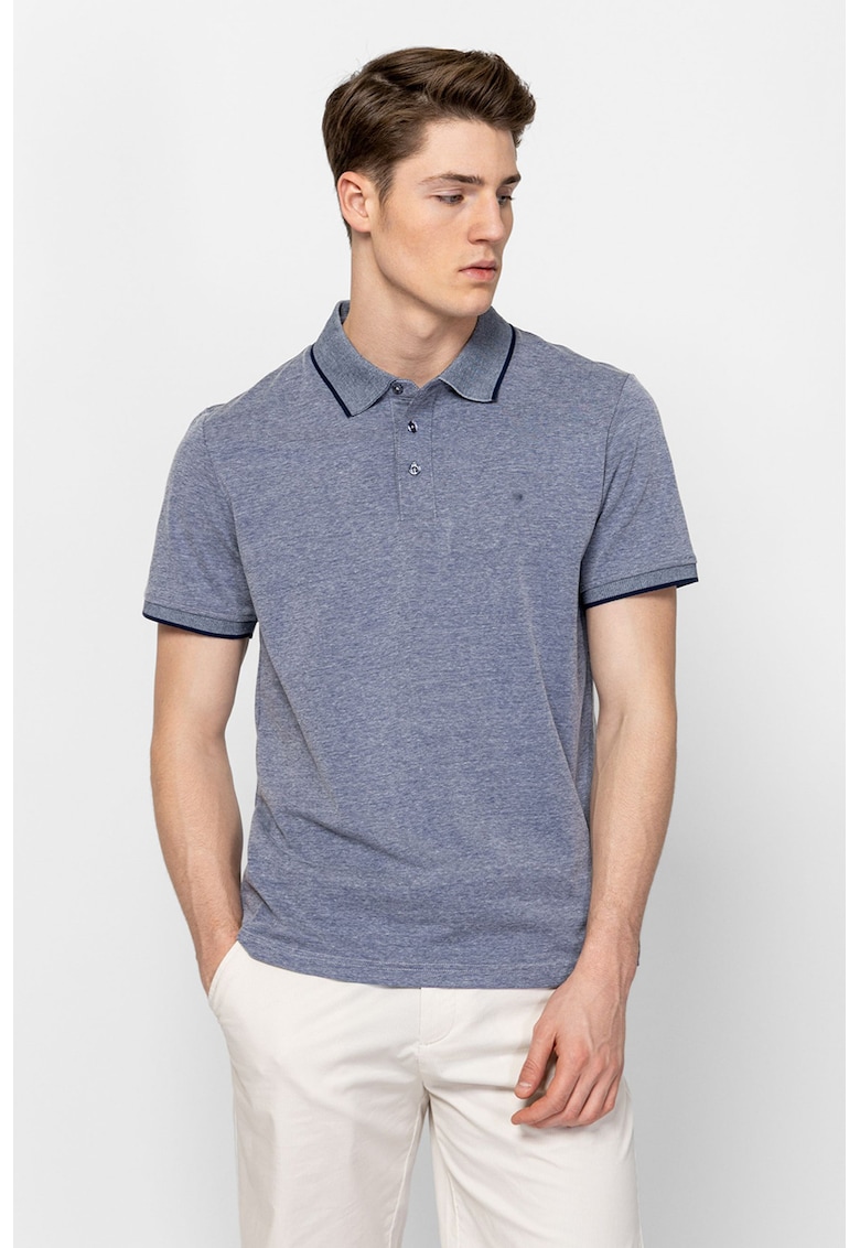Tricou regular fit cu guler polo Dean - Albastru melange