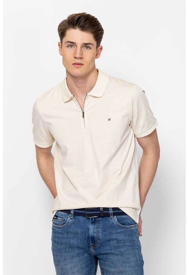 Tricou din bumbac cu guler polo Dellis - Bej deschis