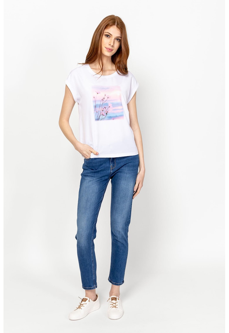 Tricou din amestec de modal cu imprimeu Monas - Alb/Roz/Albastru